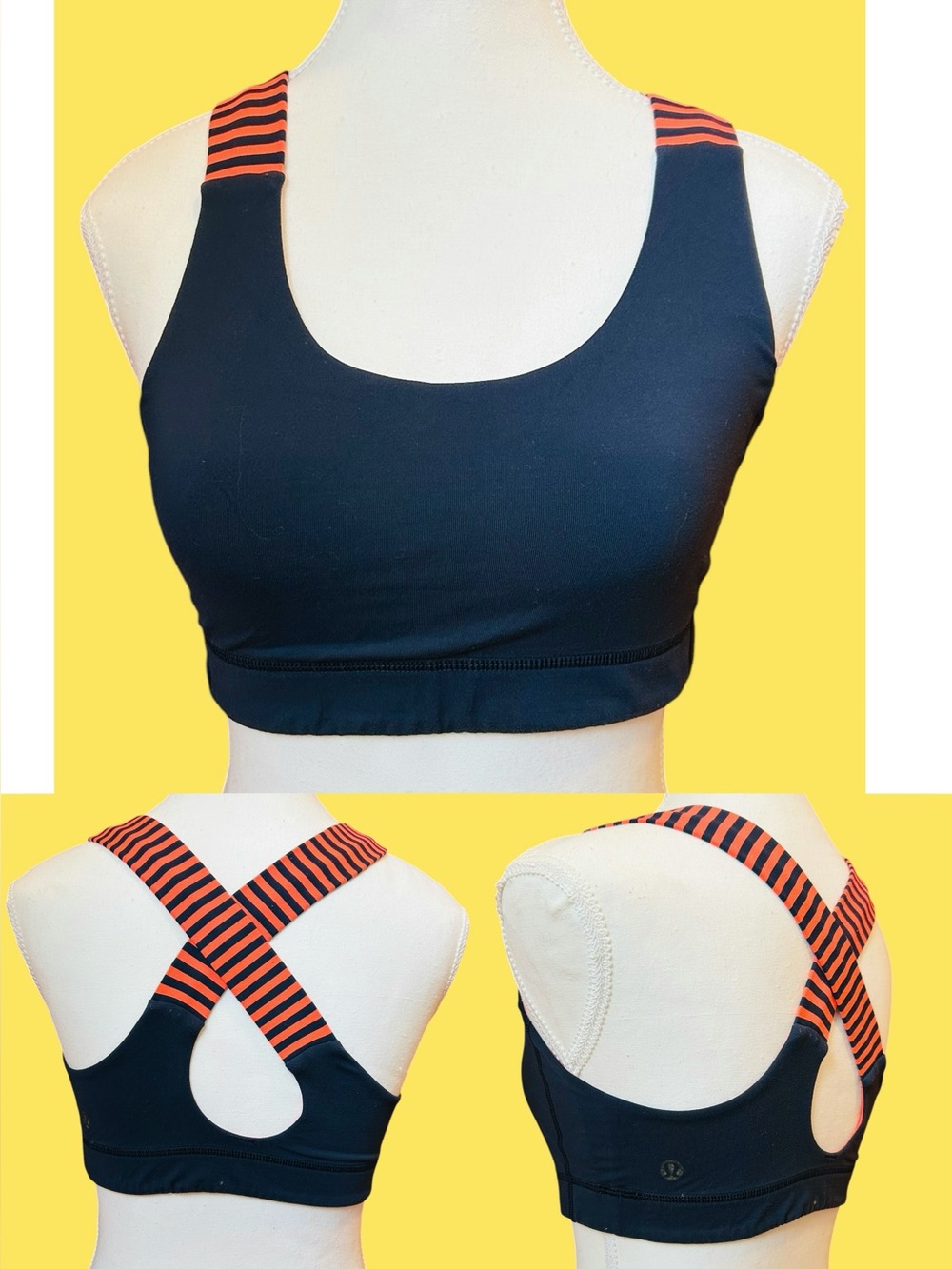Lululemon Crisscross Sports Bra Stripe Navy blue & coral size 8